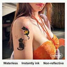 1 套 2 件无水即时纹身贴纸，幸福猫窝图案，彩色防水可爱卡通动物，适合女性 - 彩色 - 查看 2