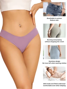 SHARICCA 14pcs Seamless Comfortable Simple Solid Thongs, Breathable Stretchy Intimates Thong Panties, Women's Lingerie & Underwear - 彩色 - 查看 4