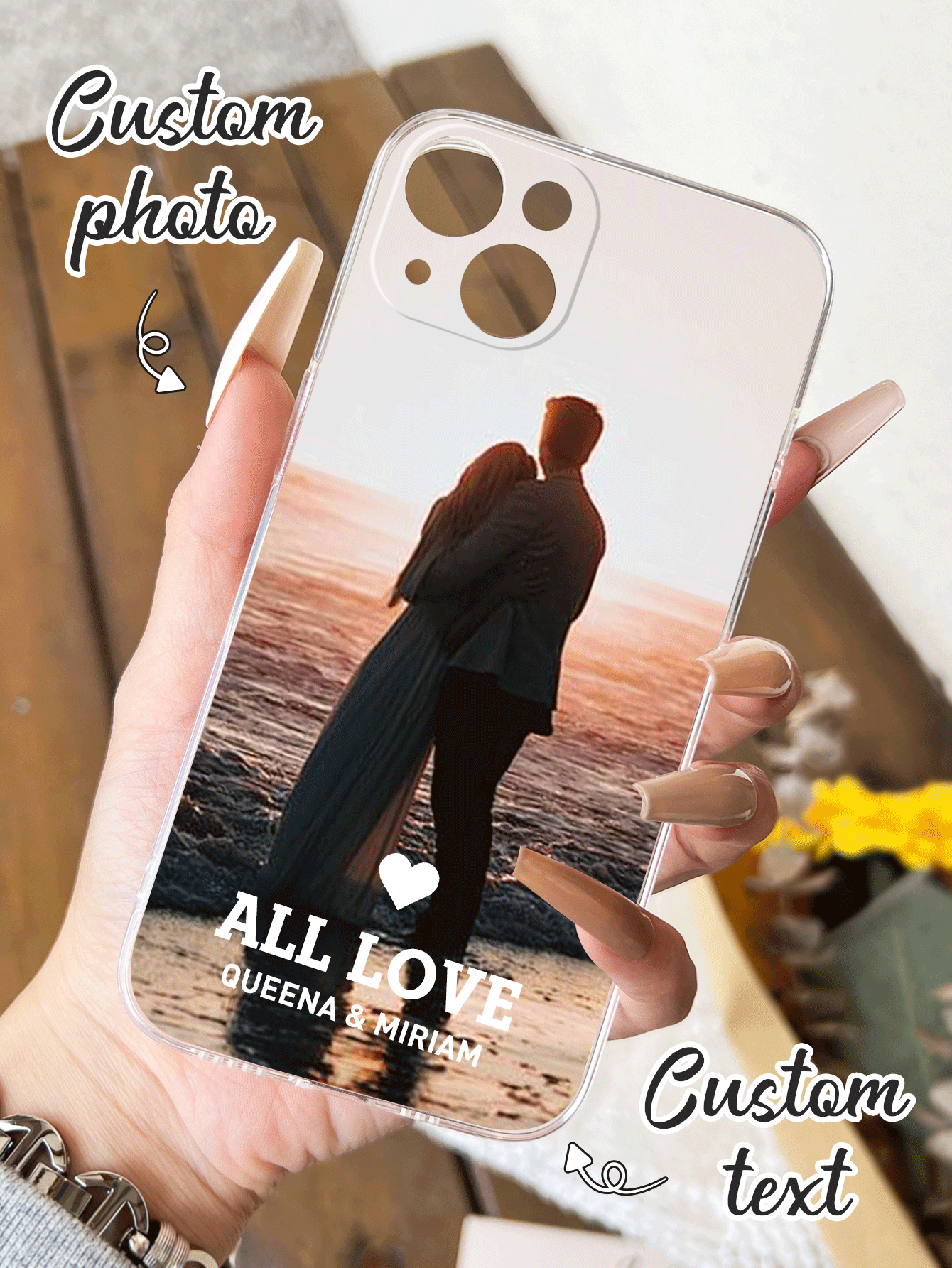 定制全幅印花手机壳，个性化照片设计保护壳，周年纪念礼物，情人节礼物，送给闺蜜的礼物，送给爸爸、妈妈、男朋友、女朋友的礼物，兼容 11/12/13/14/15 Pro Max、Galaxy A15/A25/A35/A55/S23/24 Ultra，定制手机壳，街头休闲时尚，国际版，非国内版 - 無色 - 查看 2