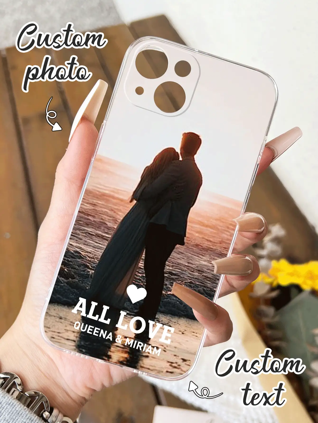 定制全幅印花手机壳，个性化照片设计保护壳，周年纪念礼物，情人节礼物，送给闺蜜的礼物，送给爸爸、妈妈、男朋友、女朋友的礼物，兼容 11/12/13/14/15 Pro Max、Galaxy A15/A25/A35/A55/S23/24 Ultra，定制手机壳，街头休闲时尚，国际版，非国内版 - 無色 - 查看 2