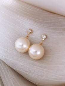 1 对人造珍珠耳环，复古简约优雅时尚耳环，高品质美学 - 金色 - 查看 1