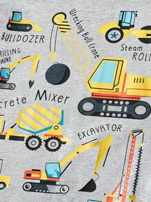 Young Boys Casual Long Sleeve T-Shirt With Cartoon Excavator Print, Autumn/Winter - Grey - View 4
