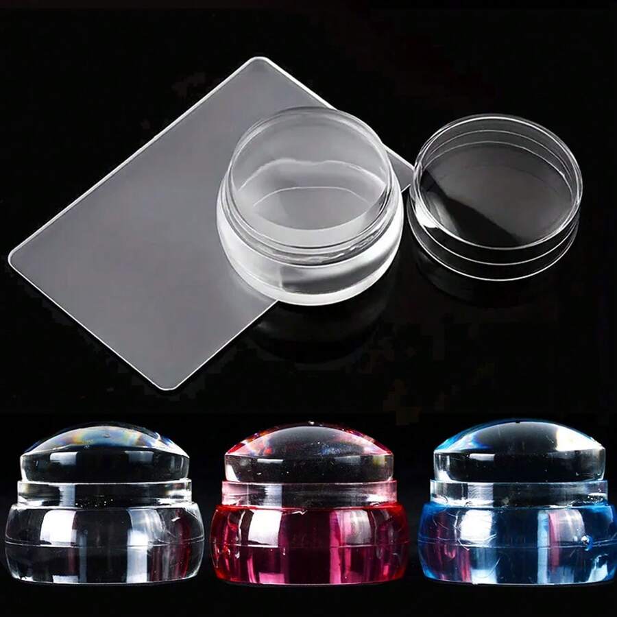 Bộ dụng cụ đóng dấu móng tay kiểu Pháp, Đầu đóng dấu có thể tháo rời, Dụng cụ đóng dấu thạch silicon cho móng tay kèm dụng cụ cạo, Dụng cụ thiết kế trang trí móng tay nghệ thuật DIY - Nhiều màu - Xem 1