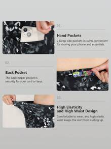 RUNONWHEELS 5 Halloween Midi Length Women's Tennis Skirts Golf Skorts With Pockts Pleated Modest Skirts Long Knee Length Athletic Workout Liner Shorts High Waisted Tummy Control