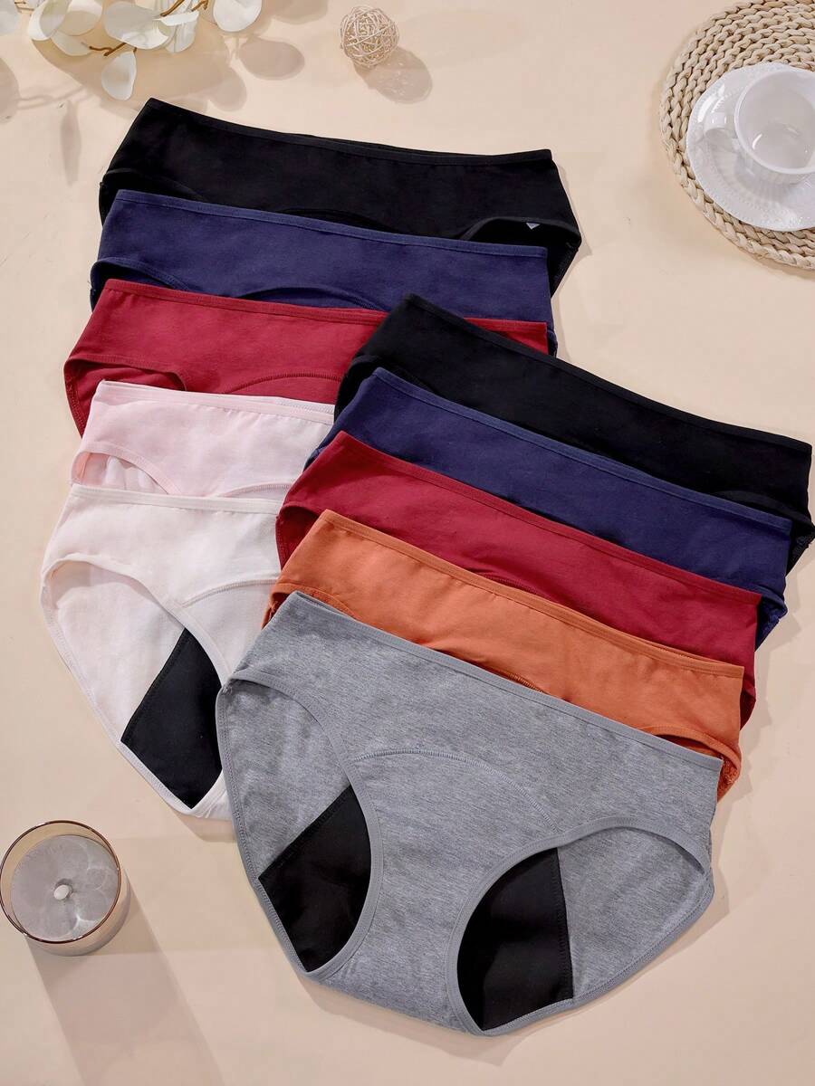 SHARICCA 10pcs Comfortable Breathable Full Coverage Panties, Mid-High Waist Physiological Briefs, Leak Proof Period Panties, Menstruation Panties, Postpartum Panty, Women's Underwear