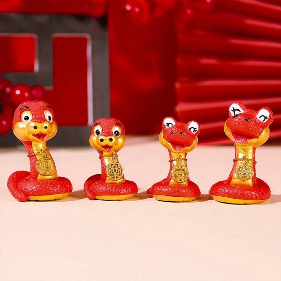 1 件/4 件创意中国十二生肖蛇年树脂小雕像家居装饰、汽车仪表盘蛋糕烘焙装饰 - 彩色 - 查看 1