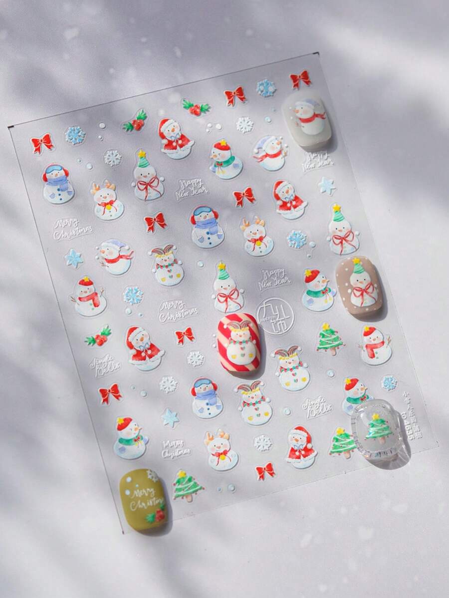 1 件 5D 浮雕圣诞雪人美甲贴纸可爱红色蝴蝶结雪自粘指甲贴纸 DIY 网 2025 年美甲用品美甲装饰贴纸贴花可爱部分 - 彩色 - 查看 1