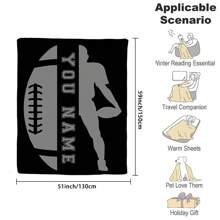1pc Personalized Throw Blanket With Football Pattern, Soft Flannel Blanket Warm And Comfortable, Memorable Moment Blanket, Birthday Gift, Christmas Gift, Gift For Family And Friends, Suitable For Bedroom, Office, Bed, Sofa, Armchair, Nap, Camping, Travel - Multicolor 2 - View 9