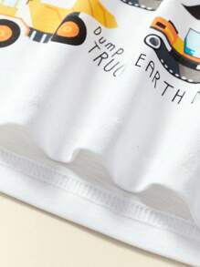 Young Boy Long Sleeve  Casual T-Shirt Top With Cartoon Excavator Print, Fashionable Autumn/Winter Graphic Tee - White - View 6