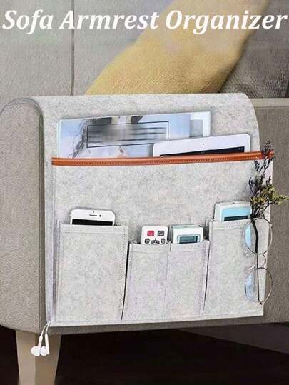 Felt Bedside Storage Bag, Sofa Remote Control Bag, Armchair Storage Bag, 5 Pockets For Storing Magazines, Tablets, Mobile Phones, Headphones Bedside Remote Control Hanging Bag, Dormitory Felt Bedside Hanging Organizer