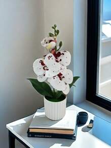 Artificial Butterfly Orchid Potted Plant With White Porcelain Vase, Home Decoration Ornament,Christmas