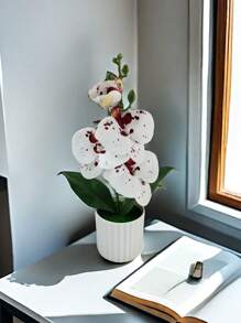 Artificial Butterfly Orchid Potted Plant With White Porcelain Vase, Home Decoration Ornament,Christmas