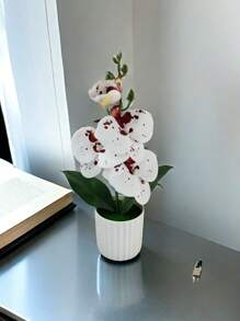 Artificial Butterfly Orchid Potted Plant With White Porcelain Vase, Home Decoration Ornament,Christmas