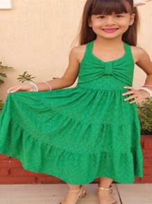 Children's Dress With Bow Girl's Knit Lese Christmas - 綠色 - 查看 1