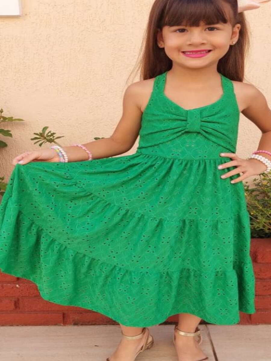 Children's Dress With Bow Girl's Knit Lese Christmas - 綠色 - 查看 1