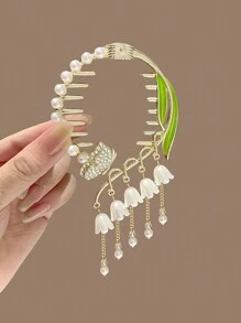 1pc Teen' Bun Holder Clip With Flower Tassel Decor, Perfect For Parties And Daily Wear In Summer - Multicolor - View 15