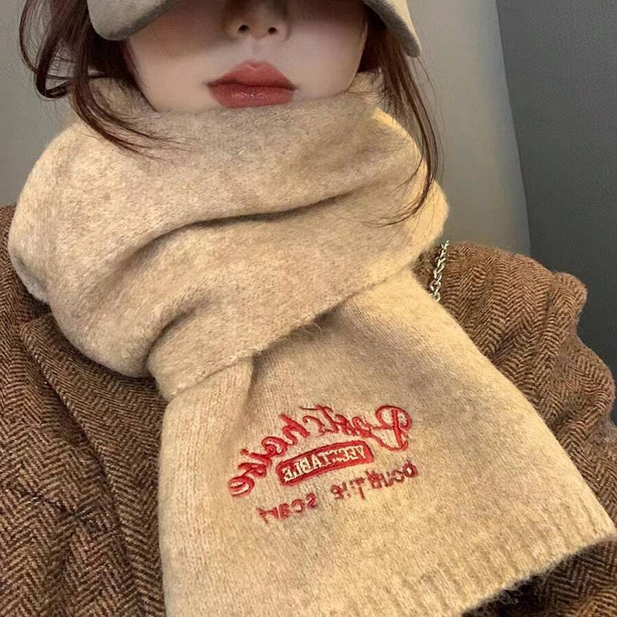 1 件女士时尚针织围巾，冬季保暖颈巾 - 彩色 - 查看 1