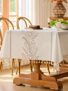 1 Stück wasserfeste rechteckige Tischdecke mit delikater 3D-Stickerei und Quastenverzierung, geeignet für Wohnzimmer, Esszimmer, Restaurant, Hotel