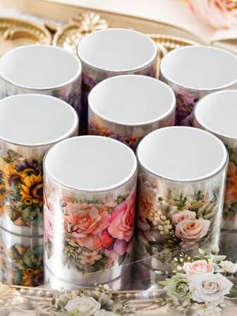 1 rulle/uppsättning möter blommig serie dekorativa Washi-tejp, PET-skurna blommiga klistermärken Gör-det-själv-scrapbooking-material