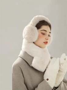 3 件套柔软仿兔毛颈部保暖围巾、耳罩和手套，冬季保暖 - 多色 - 查看 15