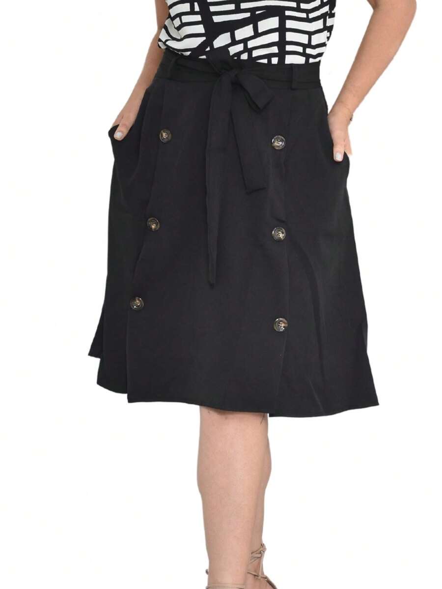 Flared Midi Skirt In Elegant Tailored Fabric - 黑色 - 查看 1