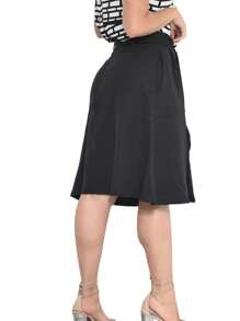 Flared Midi Skirt In Elegant Tailored Fabric - 黑色 - 查看 3