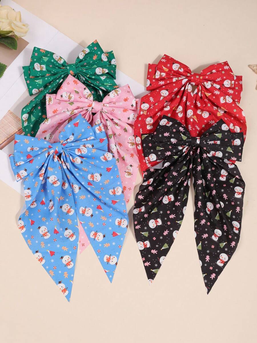 5 件套女士圣诞派对时尚配饰，包括鹿、雪花、雪人、圣诞树、蝴蝶结发夹 - 彩色 - 查看 1