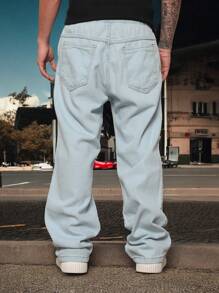 Men's Baggy Straight Baggy Jeans - 淺色水洗藍 - 查看 2