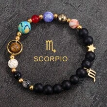 Handgemaakte 12 Zodiac-armband - natuurlijke tijgeroogstenen kralen, unieke patronen en kleurvariaties, perfect cadeau voor vrouwen en mannen