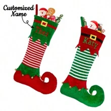 1 gepersonaliseerde kerstsok, 22 inch grote geborduurde elf met aangepaste naam, kerstsok voor kinderen, vakantie- en familiesok als decoratie voor een open haardfeest