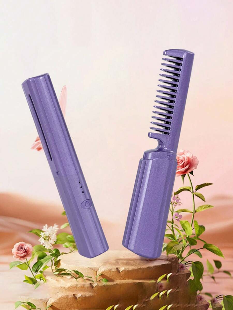 Lược chải tóc thẳng không dây cầm tay, Lược duỗi tóc Negative Lon cầm tay, Lược duỗi tóc nóng dùng pin dài, Nhẹ và nhỏ gọn, Cài đặt chống bỏng - Nhiều màu - Xem 1