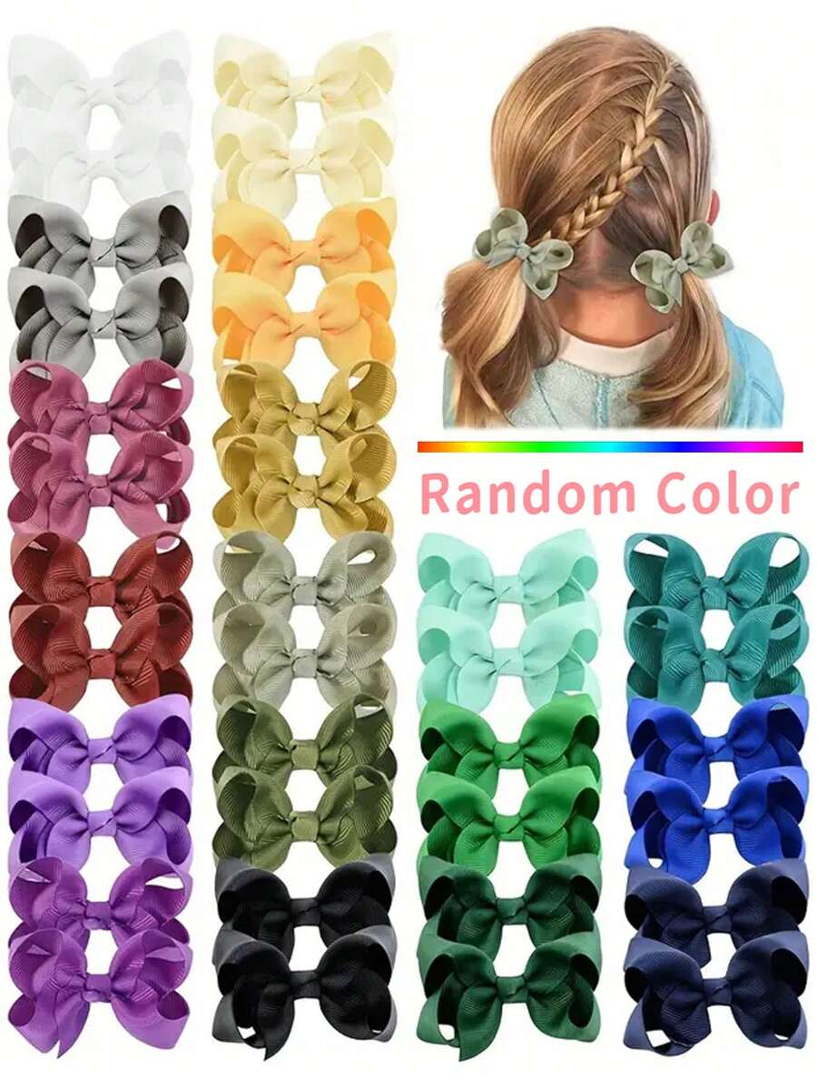 30 件随机颜色蝴蝶结发夹节日派对女宝宝马尾辫发夹旅行风格发夹公主发饰适合女孩青少年送礼的理想选择 - 彩色 - 查看 1