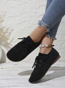 Zapatos de tipo brogue con cordones para mujeres, nueva edición para exterior de primavera/otoño, zapatillas de estilo europeo y americano retro suave, cómodas y versátiles, tipo Oxford casuales, con estilo europeo y americano, estilo británico, estilo campus, zapatos de moda cómodos y versátiles para mujeres - Negro - Ver 7