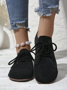 Zapatos de tipo brogue con cordones para mujeres, nueva edición para exterior de primavera/otoño, zapatillas de estilo europeo y americano retro suave, cómodas y versátiles, tipo Oxford casuales, con estilo europeo y americano, estilo británico, estilo campus, zapatos de moda cómodos y versátiles para mujeres - Negro - Ver 3
