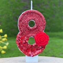 创意畅销 0-9 数字和字母生日蜡烛手工制作 DIY 生日蛋糕派对装饰，红玫瑰，全新彩色闪光主题派对庆祝数字蜡烛装饰，女士 - 紅玫瑰 - 查看 4