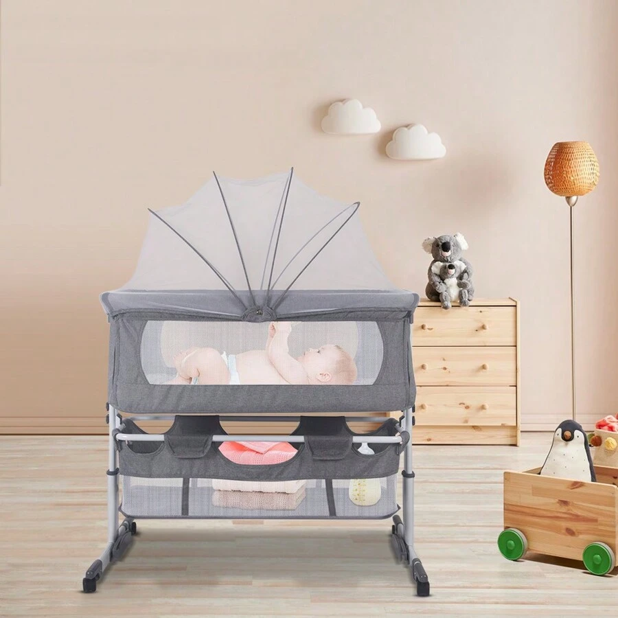 Cododo Baby Bed Cododo Cradle With Wheels For Babies 0-36 Months With Mattress Mosquito Net - Xám - 92*58*70-90cm - Xem 1