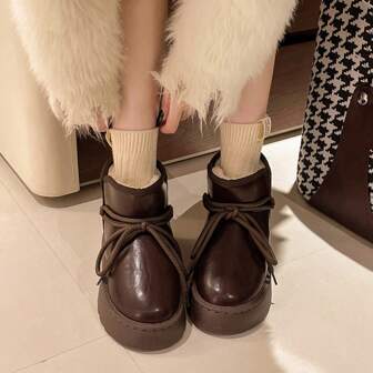 New Winter Warm Plush Lined Thick Sole Snow Boots, Versatile Thermal Lined Short Boots