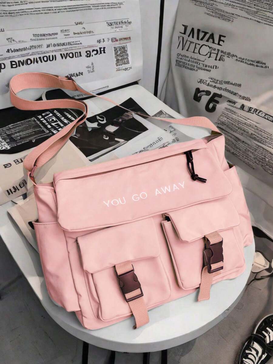 Large Crossbody Shoulder Fabric Travel Bag - Rosa - Ver 1