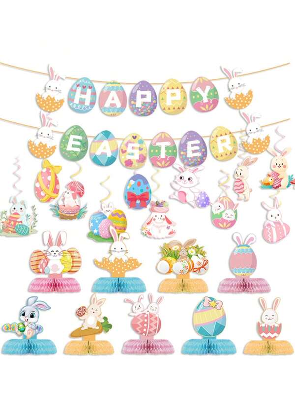 9/12 pezzi Nuovi Decorazioni per Feste di Pasqua, Set di Decorazioni Appese a Spirale con Striscione di Pasqua