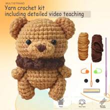 Kit de material para hacer a ganchillo un lindo oso de café de bricolaje, adecuado para principiantes nuevos en el ganchillo. Kit de ganchillo y tejido.