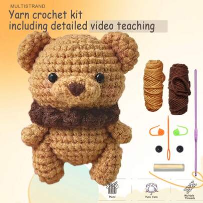 DIY Cute Coffee Bear Crochet Material Kit Suitable For Starters Who Are New To Crochet Crochet Knitting Kit