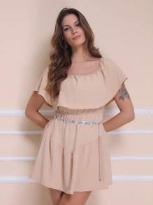 Romper Off The Shoulder Short Sleeve - 薑色 - 查看 7