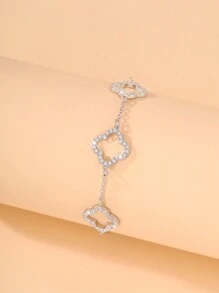 1 件女士时尚奢华简约五角星花铜手链，情人节礼物，妈妈，母亲，母亲节，礼物 - 白色1 - 查看 3