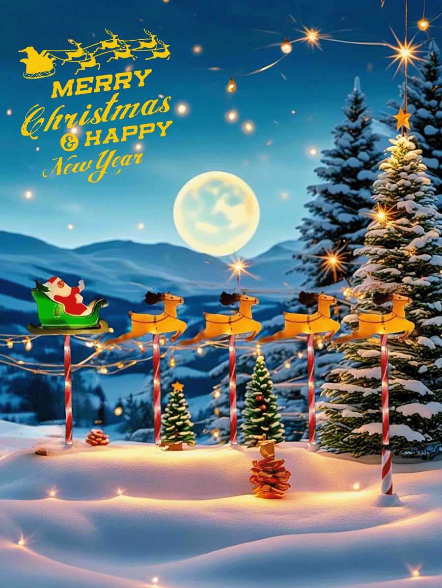 5/1 件温暖的圣诞驯鹿拉雪橇/太阳能 1 拉 5 花园装饰 LED 草坪灯/节日童话装饰/适合圣诞节和新年家庭和花园装饰/非常适合圣诞节和新年派对/圣诞老人雪橇与驯鹿和闪烁的灯光/太阳能供电、节能、防水/驯鹿装饰灯展示圣诞气氛