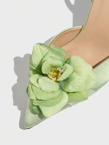 Giày cao gót hở mũi đính hoa cho nữ, thanh lịch và thoải mái cho tiệc cưới, lễ Giáng sinh, mùa thu/đông, màu xanh satin - màu xanh lá - Xem 7