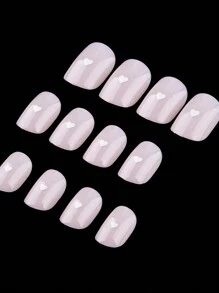 Nâng cấp ngay diện mạo của bạn với 24 chiếc giản dị thanh lịch lãng mạn ngọt ngào dễ thương đường phố đơn giản hàng ngày ngày lễ dễ thương màu trơn nền hồng nhạt họa tiết trái tim trắng hình vuông ngắn ấn vào móng tay giả bộ móng tay, thích hợp cho các cô gái và phụ nữ ngọt ngào và thanh lịch sử dụng trong cuộc sống hàng ngày và mua sắm - Màu Hồng baby - Xem 4