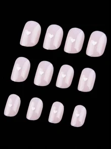 Nâng cấp ngay diện mạo của bạn với 24 chiếc giản dị thanh lịch lãng mạn ngọt ngào dễ thương đường phố đơn giản hàng ngày ngày lễ dễ thương màu trơn nền hồng nhạt họa tiết trái tim trắng hình vuông ngắn ấn vào móng tay giả bộ móng tay, thích hợp cho các cô gái và phụ nữ ngọt ngào và thanh lịch sử dụng trong cuộc sống hàng ngày và mua sắm - Màu Hồng baby - Xem 6
