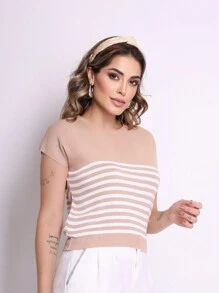 Women's Striped Blouse In Fresh Flash Modal With Elastane - 卡其色 - 查看 3