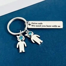 1 件定制“安全驾驶”钥匙扣，可定制名字，不锈钢，送给爸爸的时尚家庭礼物 - 銀色 - 查看 14