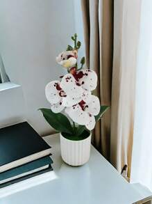 Artificial Butterfly Orchid Potted Plant With White Porcelain Vase, Home Decoration Ornament,Christmas